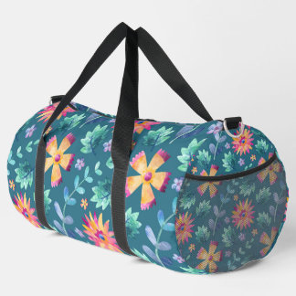 BOLSO DE DEPORTE GRANDE VERDE CON FLORES ALEATORIOS DE COLOR ROSA Y AMARIL
