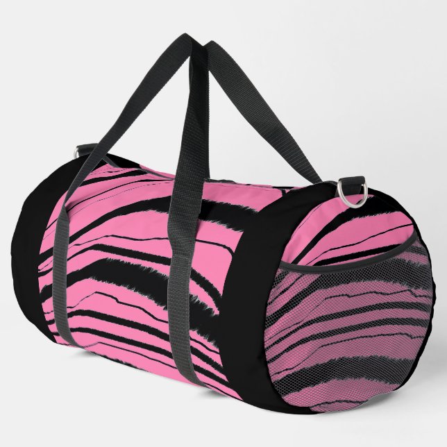 Bolso De Deporte Grande Viaje de gimnasia atlética de raya rosa + negra (Esquina derecha)