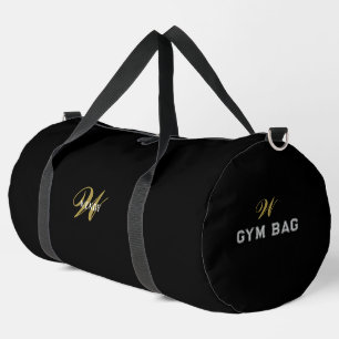 Bolso De Deporte Grande Viaje Inicial de Monograma Negro Dorado Personaliz