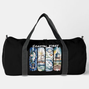 Bolso De Deporte Grande Vibraciones Costeras Elementos Náuticos Arte Oceán