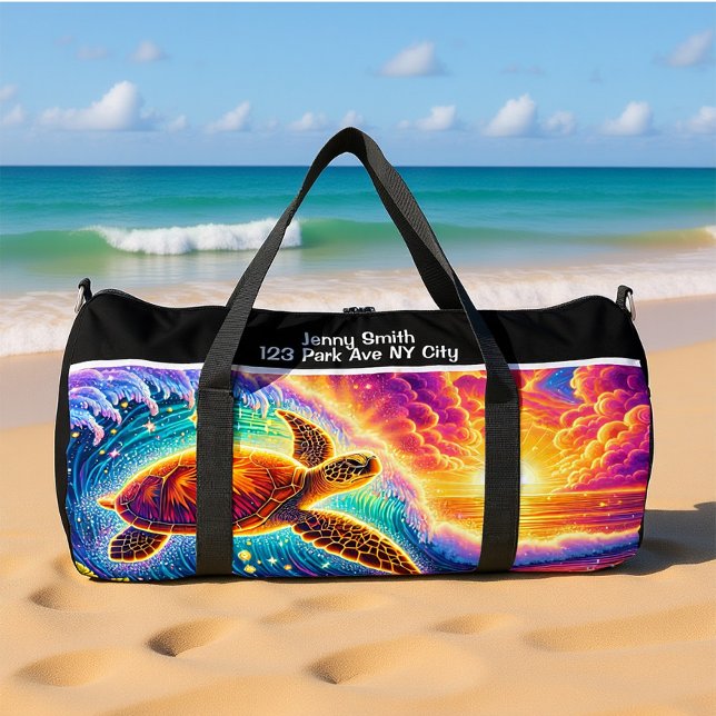 Bolso De Deporte Grande Vibrant Sunset Turtle Travel Monogram Personalize (Subido por el creador)