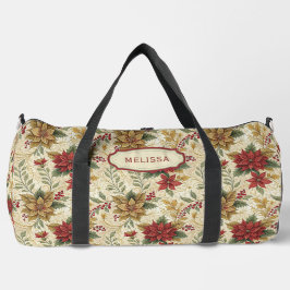 Bolso De Deporte Grande Vintage Elegante Red & Gold Poinsettia Floral Gran