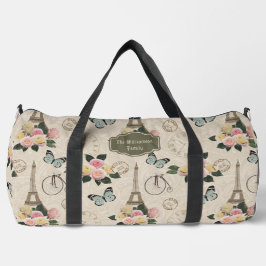 Bolso De Deporte Grande Vintage Floral Eiffel Toalla Paris Personalizado d