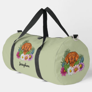 Bolso De Deporte Grande Vizsla Húngaro Con Flores Coloridas Y Nombre