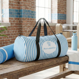 Bolso De Deporte Grande Whimsical Blue White Stripe Preppy Monogram
