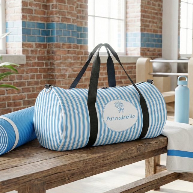 Bolso De Deporte Grande Whimsical Blue White Stripe Preppy Monogram (Subido por el creador)
