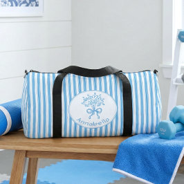 Bolso De Deporte Grande Whimsical Blue White Stripe Preppy Monogram