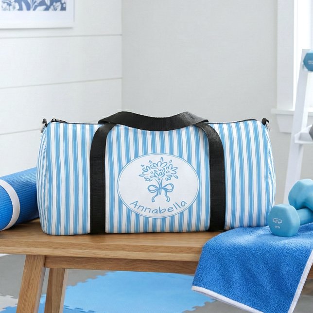 Bolso De Deporte Grande Whimsical Blue White Stripe Preppy Monogram (Subido por el creador)