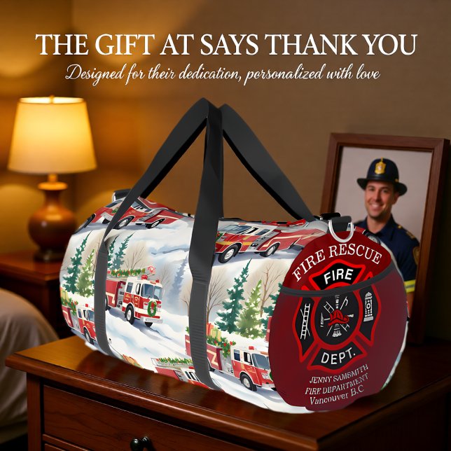 Bolso De Deporte Grande Winter Fire Truck Holiday Personalized (Subido por el creador)