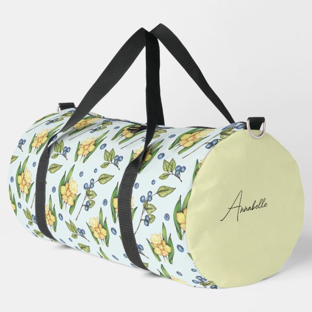 Bolso De Deporte Grande Yellow Flowers and Blueberries Name  (Esquina izquierda)