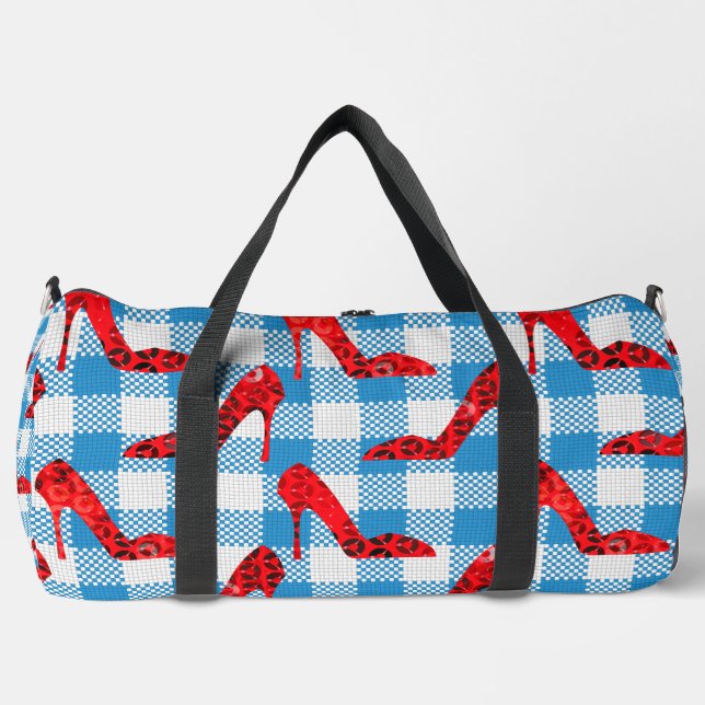 Bolso De Deporte Grande zapatillas de rubí azul gingham (Anverso)
