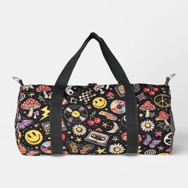 Bolso De Deporte Pequeño 90s Smiley Faces Mushrooms Retro Pattern (Anverso)