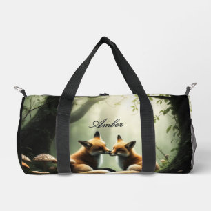 Bolso De Deporte Pequeño Abrazo de zorro en bosque brumoso Personalizado