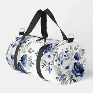 Bolso De Deporte Pequeño Acuarela Floral Azul y Blanco