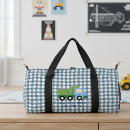 Bolso De Deporte Pequeño Aesthetic Gingham Blue Dump Truck Boys 