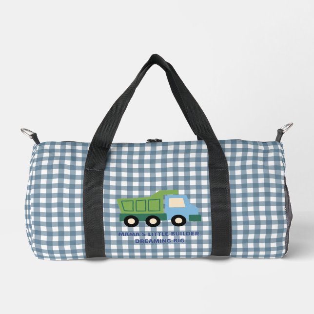 Bolso De Deporte Pequeño Aesthetic Gingham Blue Dump Truck Boys  (Anverso)