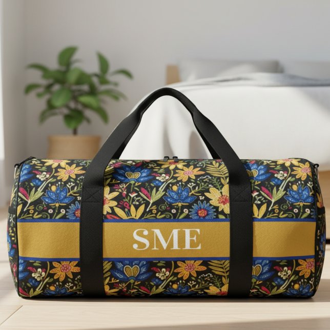 Bolso De Deporte Pequeño Afro Bohemian Monogram Floral (Afro Bohemian Floral Monogram Duffle Bag)