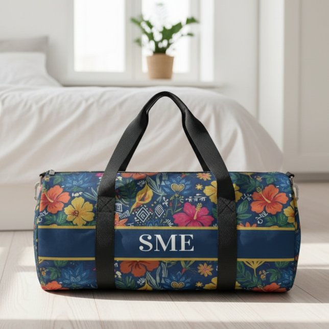 Bolso De Deporte Pequeño Afro Bohemian Monogram Floral (Afro Bohemian Floral monogram Duffle Bag)