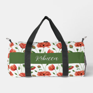 Bolso De Deporte Pequeño Amapola Roja Monograma de Flor Silvestre Acuarela