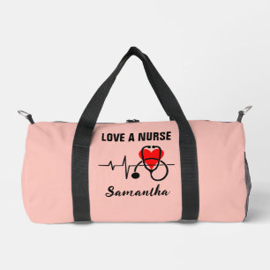 Bolso De Deporte Pequeño Amar un diseño estetoscopio de corazón de enfermer