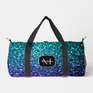 Bolso De Deporte Pequeño Aqua azul oscuro falso purpurina chispas Monograma
