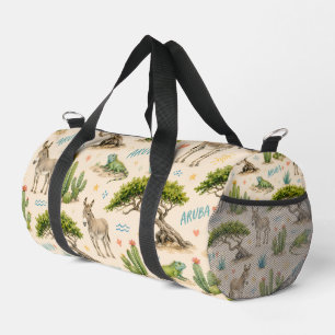 Bolso De Deporte Pequeño árbol divi de Aruba, burro, iguana, cactus