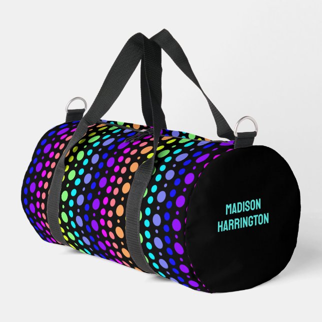 Bolso De Deporte Pequeño Arcoiris del nombre personalizado de puntos (Esquina izquierda)