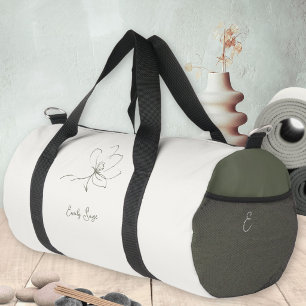 Bolso De Deporte Pequeño Arte de Línea Floral Verde Marfil Minimalista Zen