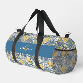 Bolso De Deporte Pequeño Azulejo Azul Limón Acuarela Monograma