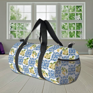 Bolso De Deporte Pequeño Azulejo azul patrón de limón Country francés
