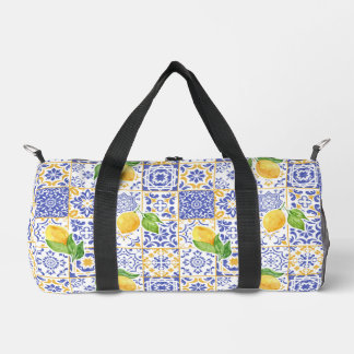 Bolso De Deporte Pequeño Azulejo de Acuarela Mediterráneo Patrón de Limón