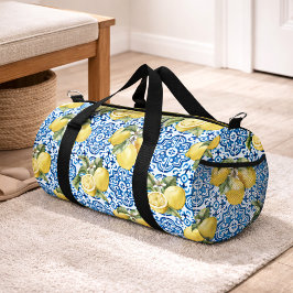Bolso De Deporte Pequeño Azulejo de limón blanco azul patrón mediterráneo