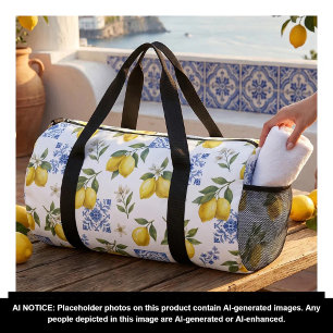 Bolso De Deporte Pequeño Azulejo Patrón País Francés Limón Amarillo Azul