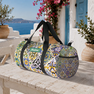 Bolso De Deporte Pequeño Azulejo siciliano mediterráneo marroquí verde flor