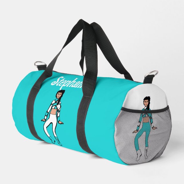 Bolso De Deporte Pequeño Bailarina personalizada Duffle Bag Aqua White #2 (Esquina derecha)