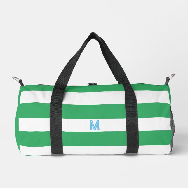 Bolso De Deporte Pequeño Banda verde de cabana y monograma azul personaliza (Anverso)