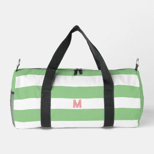 Bolso De Deporte Pequeño Banda verde de cabana y monograma rosa personaliza