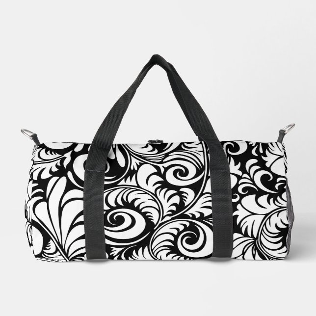 Bolso De Deporte Pequeño Black White Abstract Floral Prin Small Duffle Bag (Anverso)