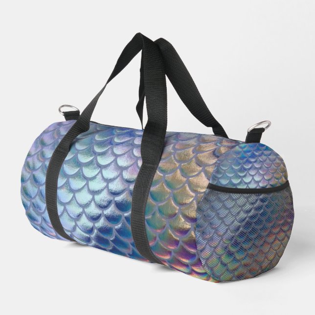 Bolso De Deporte Pequeño Blue Green Mermaid Fish Scales Holographic Trendy (Esquina derecha)
