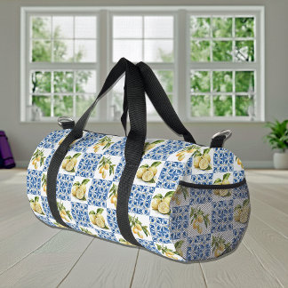 Bolso De Deporte Pequeño Blue Tile French Country Lemon Pattern