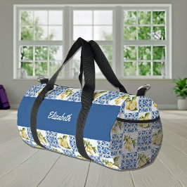 Bolso De Deporte Pequeño Blue Tile French Country Lemon Pattern Name