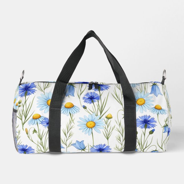 Bolso De Deporte Pequeño Blue Watercolor Wildflower (Reverso)
