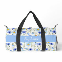 Blue Watercolor Wildflower Monogram Name