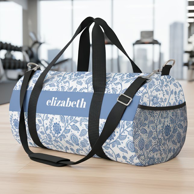 Bolso De Deporte Pequeño Blue White Floral Botanical Pattern Name Modern (Subido por el creador)