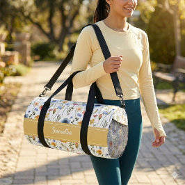 Bolso De Deporte Pequeño Blue Yellow Pink Watercolor Wildflower Monogram