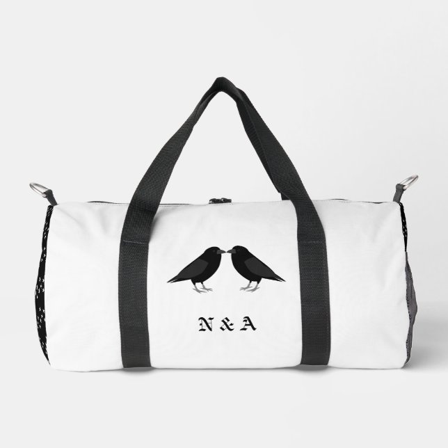 Bolso De Deporte Pequeño Boda gótico Kissing Ravens Monogrammed (Anverso)
