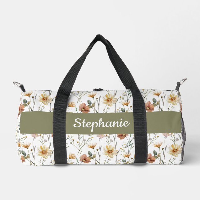 Bolso De Deporte Pequeño Boho Watercolor Wildflower Monogram (Anverso)