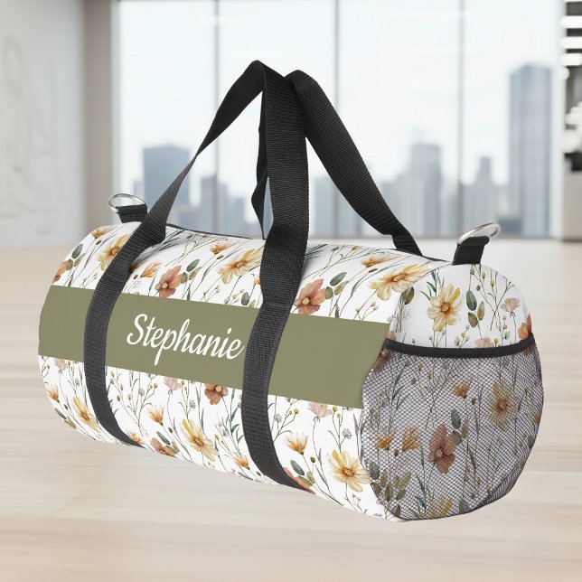 Bolso De Deporte Pequeño Boho Watercolor Wildflower Monogram (Subido por el creador)