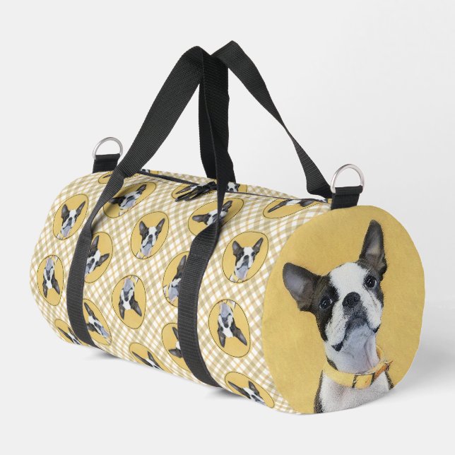 Bolso De Deporte Pequeño Boston Terrier Black and White Painting Dog Art (Esquina izquierda)