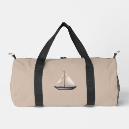Bolso De Deporte Pequeño Brown Sailing Boat and Name on Beige